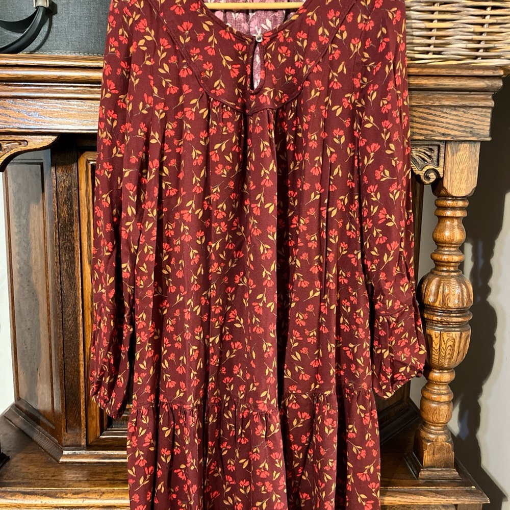 Sonoma rusty red Floral Long-Sleeve Dress
